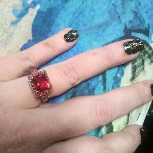 Jupiter Red Ring 7 silver crystals baguettes